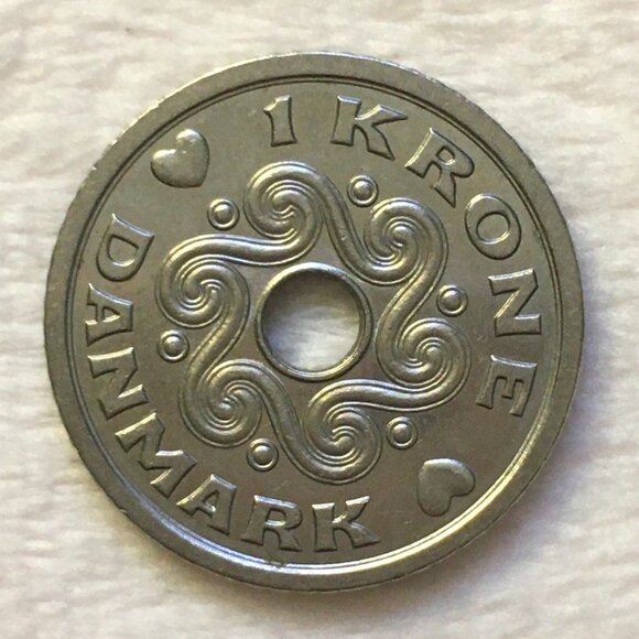 1995 Denmark 1 Krone Copper Nickel Coin Pendant Ready - Picture 4 of 4